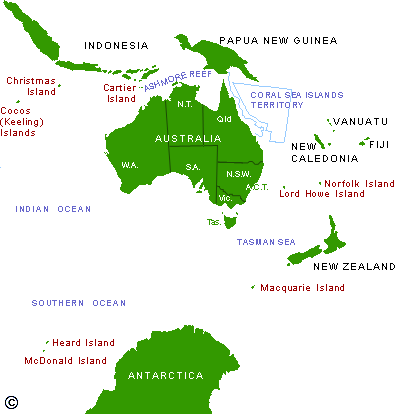 map of islands surrounding Australia